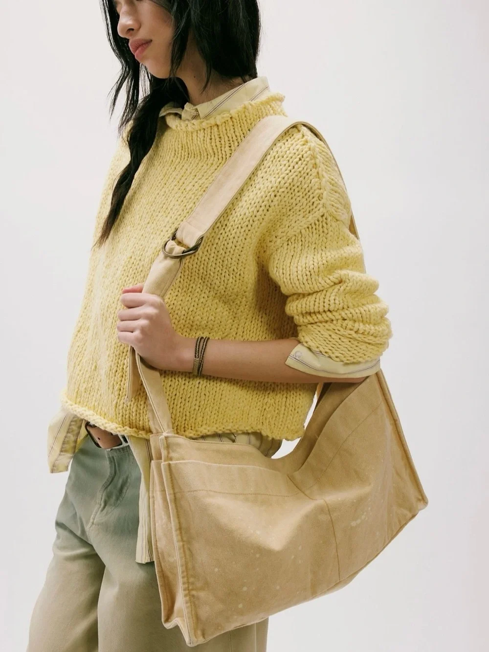 NWT Free People Camp Crush Canvas Sling Bag in Neutral